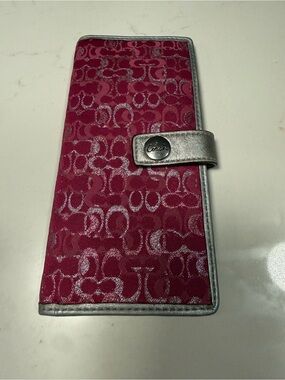 Vintage Coach Pink Signature Continental Wallet with Silver Trim